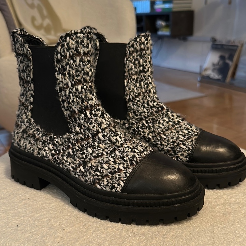 Tweed Ankle Boots - Black and White